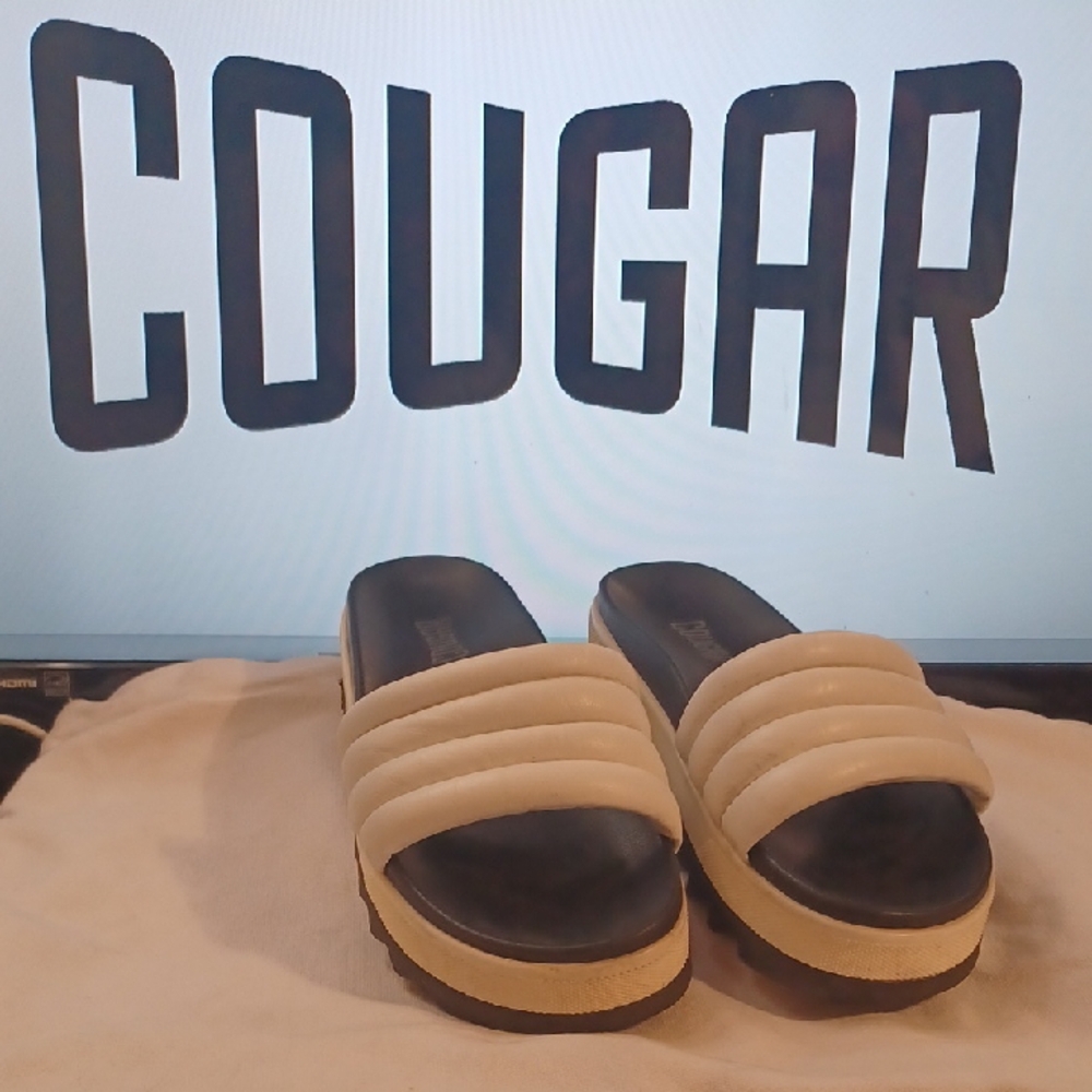 Cougar Cream and Black Slide Sandals